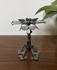 Recycled Scrap Metal Cat Picture Note Holder Desktop Decor 4” Folk Art Handmade picture
