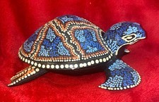 Wood Sea Turtle Hand Painted Covered Trinket Dish 8” picture