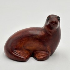 Vtg Hand Carved Resin Wood-like Finish Seal Figurine Small Signed P Dupont #2811 picture