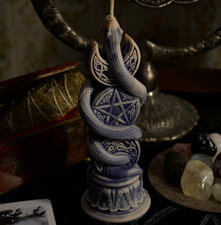 Serpent Pentagram Triple Moon Candle, Witchy Altar Decor Occult Wicca Snake Gift picture