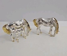 VTG PELTRO ITALY SOLID PEWTER Horse Family Set 3pc Stallion, Mare Attached Colt picture