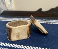 Vtg Trinket Box Oregon Myrtlewood Jewelry Memory Natural w Bark & Leather Lining picture