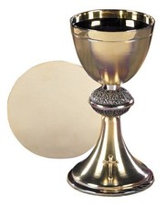 Budded Brass Cross Stunning Chalice & Paten Set Gift For Your Parish Priest picture