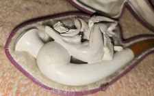 Antique Meerschaum Pipe Leda and the Swan  Real Amber Unused New Mint in Case picture