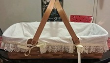 VTG Longaberger Gathering Basket 1987 Ivory Lace Liner 18 X 11 X 5 Double Handle picture