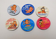 Garfield Vintage Pinback Buttons. Set of 6. picture