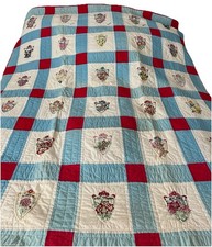 Vintage Handmade 30 State Flower Checkerboard Quilt 76” X 64” See Pics Of Wear picture