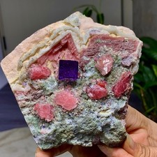 1.47LBNatural rhodochrosite with purple fluorite crystal mineral specimenhealing picture