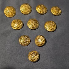 Set of 10 Vintage Gold Tone Blazer Buttons Royal Coat of Arms Crest (7L, 3S) picture