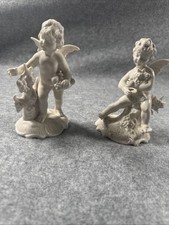 Vintage Dresden Pair White Porcelain Cherub Figurines Summer Four Seasons picture