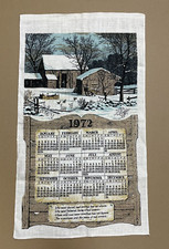 Vintage 1972 Linen Calendar Tea Towel Barn Winter Snow Farm Richard Batchelder picture