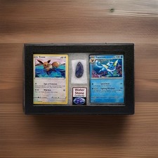 Eevee And Vaporeon Pokemon Cards With Authentic Water Stone Cordierite Display picture