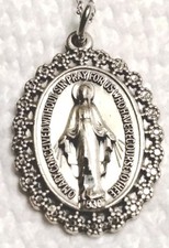 Vintage Sterling Silver Virgin Mary Religious Medal Pendant 20
