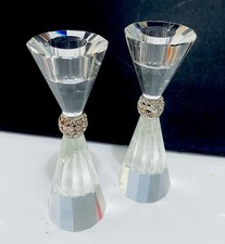 Godinger Faceted Crystal Candlestick Holders Rhinestone Accented 6in picture