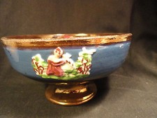 Antique Copper Luster Low Compote Blue Appliques picture