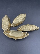 Vintage Victorian Brass Pull Drawer Bin Cup Handles Set Of 4 - 3.75” Long picture