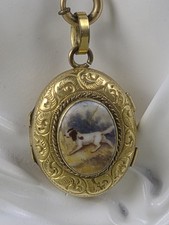 Antique 1865 CIVIL WAR Necklace Locket Gold Filled POINTER DOG w/ PROVENANCE  picture
