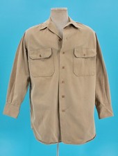 VTG 1940s WWII US Army Khaki Cotton Uniform Shirt Sz L 16x33 40s WW2 picture