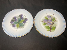 2 Macbeth Evans Monax Petalware Hand Painted Grapes White Glass Plates Made USA picture