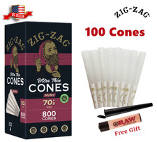 Zig-Zag Ultra Thin Paper Cones 70mm Minis Size 100 Pack 🌟 Tube 🌟 Raw Lighter picture