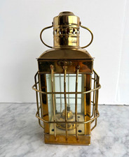 Vintage Solid Brass Maritime Ship Lantern Square Caged Oil Lamp Nautical Decor picture