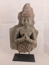 NEW 18 Inch Faux Stone Praying Budha Statue On Metal Base. Poly resin  #3810 picture