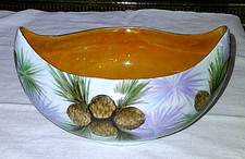 ANTIQUE BAVARIA LUSTERWARE BOAT SHAPED PORCELAIN DISH HAND PAINTED DISH 1920's picture