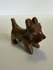 Vintage Mini Hand-Carved Wooden Figurine Scottish Terrier Schnauzer Dog Folk Art picture