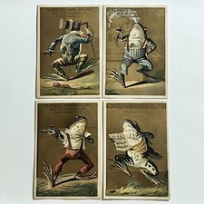 Antique Hair Store Anthropomorphic Frog Trade Card Set Pipe Gun Music Cane picture