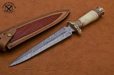 SBC Handmade Damascus Steel Hunting Dagger Knife W/ Camel Bone Handle picture