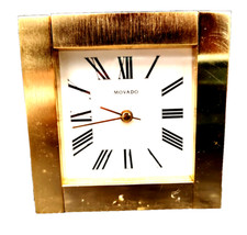 Vintage Movado Square Brass Desk Clock Roman Numerals German Movement 4 x 4 in picture