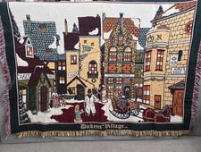 Vintage Dept. 56 Dickens Village Series Tapestry Throw Blanket 72x48