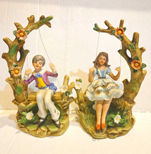 Ardalt Hand Painted Porcelain Boy & Girl Swing Figurines, Multicolor, 1950s, 2 picture