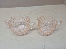 1930s Pink Depression Cream and Sugar Jeannette Windsor Diamond Pattern picture