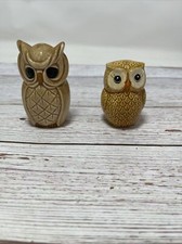 Owl Toothpick Holder Brown Glazed Ceramic2.25” Tall & 2 Faces Owl Figure 3.25” T picture