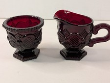 Vintage AVON 1876 Ruby Red Cape Cod Pattern Creamer & Open Sugar Bowl Set picture