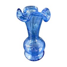 Vintage Hand Blown Cobalt Blue Bud Vase Ruffled Edges Hand Made Glass Decor VTG picture