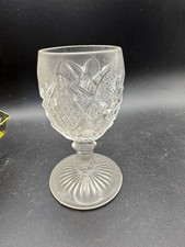 Vintage EAPG Clear Glass Goblet Pineapple & Fan Diamond Pattern Stemware 4.75