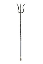 Antique Wrought Iron & Brass Forged 54” TRIDENT Three Prong Spear Fire Poker picture
