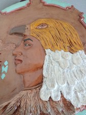 American native pottery art wall plaque Artist Reuben 8