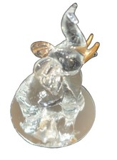 VTG Glass Baron Elephant Figurine on Round Mirror Gold Accents Small Scratches picture