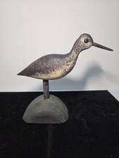 Signed J. Felton Solitary Sandpiper Hand Carved Wood Bird Cape Cod Folk Art picture