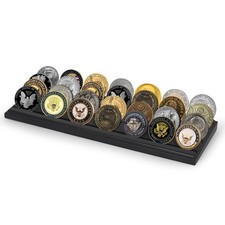 12x4 Challenge Coin Display W/ 4 Rows in Walnut Military Coin Display Stand in picture