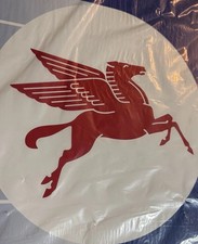 Vintage Mobil Pegasus Gas Station Sign 42”w x 20”h Blue White Red NOS picture