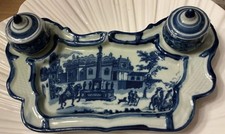 Vintage Victoria Ware Ironstone Flow Blue Double Inkwell and Tray picture