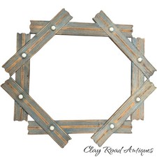 Antique Folk Art Tramp Art Picture Frame Porcelain Knobs Blue Paint c.1900 picture