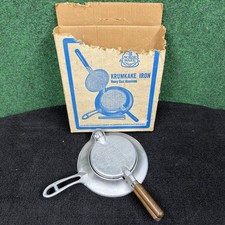 VTG. Nordic Ware CAST ALUMINUM KRUMKAKE IRON W/ Wood Handle #01500 NEW (USA) picture