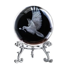 ZEERSHEE 60mm 3D Peace Dove Crystal Ball Figurine with Stand Glass Pigeon Orn... picture