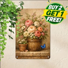 Rose Butterfly Floral Metal Sign Elegant Vintage Botanical Wall Decor Plaque picture