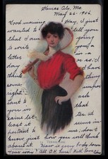 1906 Pretty Lady Tennis Girl Washburn, TX Posted Antique Postcard picture